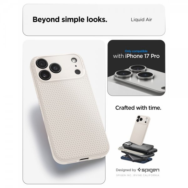 Spigen iPhone 17 Pro Deksel Liquid Air Natural Titanium
