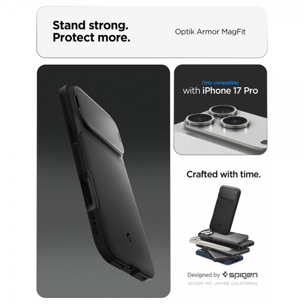 Spigen iPhone 17 Pro Deksel Optik Armor MagFit Svart