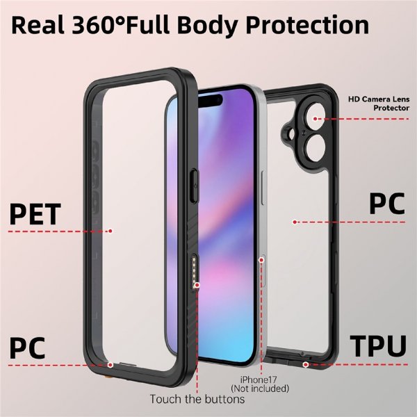 Redpepper iPhone 17 Deksel Vanntett IP68 Svart