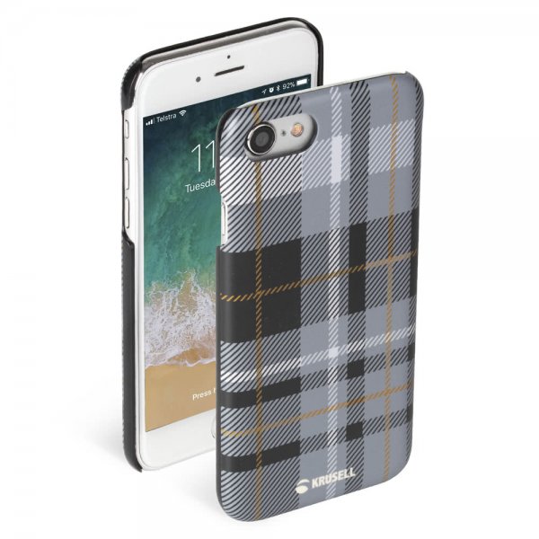 Krusell iPhone 7/8/SE Deksel Limited Cover Plaid Dark Grey