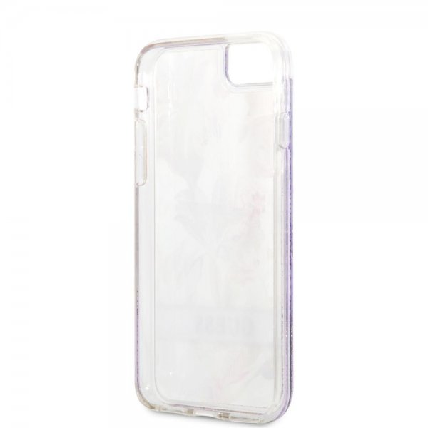 Guess iPhone 7/8/SE Deksel Liquid Glitter Flower Pattern Lilla