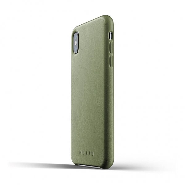 Mujjo iPhone Xs Max Deksel Full Leather Case Olive Green