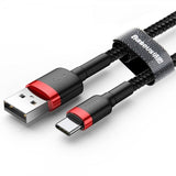 Baseus Kabel Cafule Cable USB-A/USB-C 3m Rød Svart