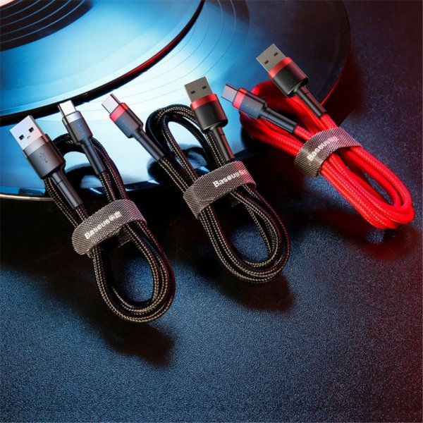 Baseus Kabel Cafule Cable USB-A/USB-C 3m Rød Svart