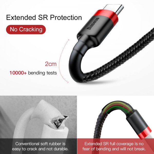 Baseus Kabel Cafule Cable USB-A/USB-C 3m Rød Svart