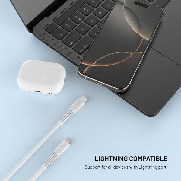 Fixed Kabel Liquid Silicone USB-C/Lightning 1.2m Hvit