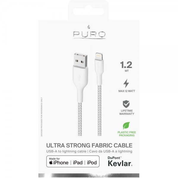 Puro Kabel Ultra Strong Fabric Cable USB-A/Lightning 1.2m Hvit
