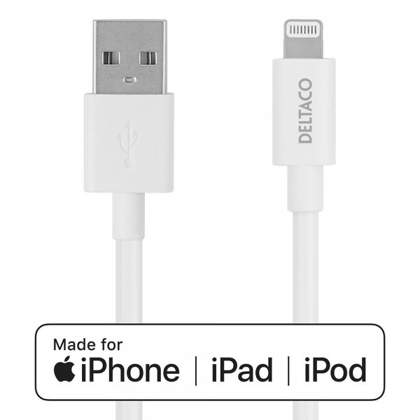 Deltaco Kabel USB-A Cable with Lightning Connector 1m Hvit