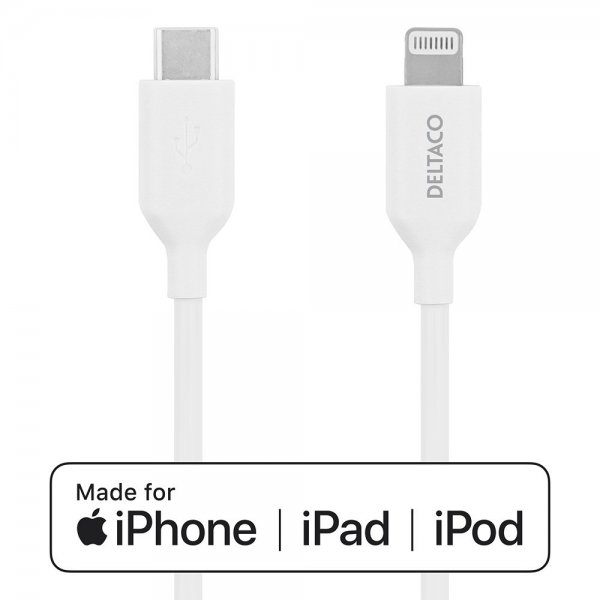 Deltaco Kabel USB-C Cable with Lightning Connector 1m Hvit