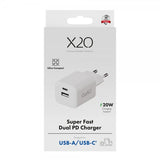X2O Lader 20W Double USB-C/USB-A GaN Hvit