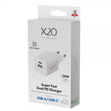X2O Lader 20W Double USB-C/USB-A GaN Hvit