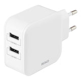 Deltaco Lader 24W 2xUSB-A Hvit