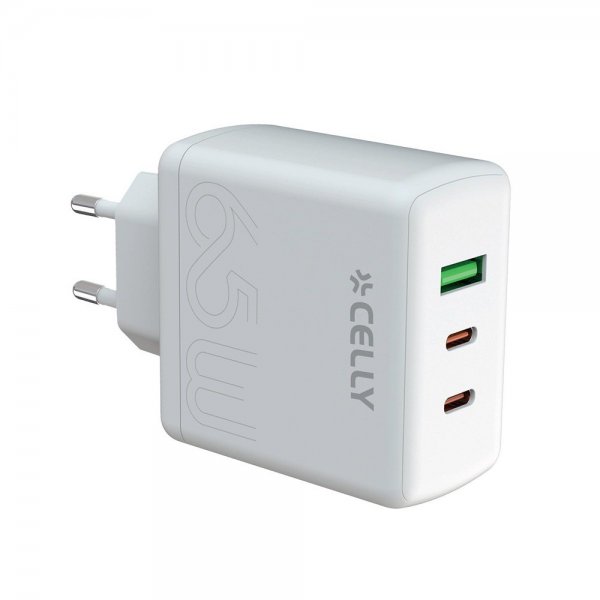 Celly Lader 2xUSB-C/USB-A GaN 65W Hvit