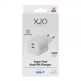 X2O Lader 45W Double USB-C GaN Hvit