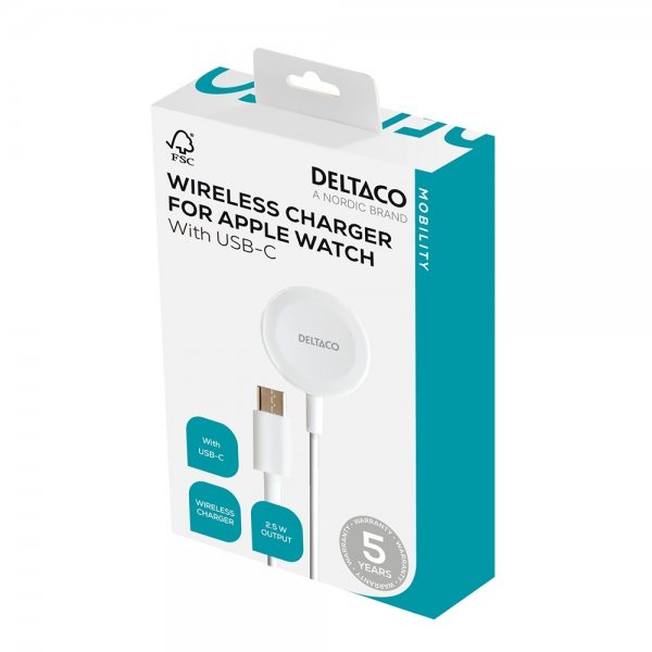 Deltaco Lader til Apple Watch USB-C 1m Hvit