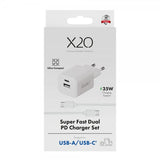 X2O Lader med Kabel 1.2m 35W USB-C/USB-A GaN Hvit
