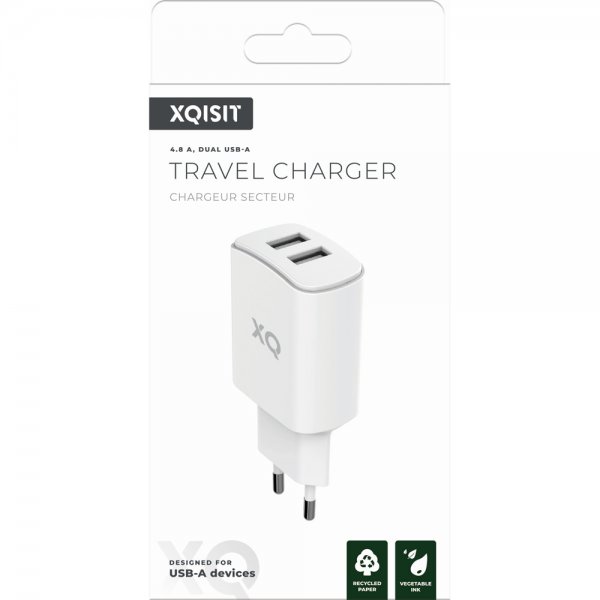 Xqisit LaddningsAdapter med två USB-A uttag 4.8A Hvit