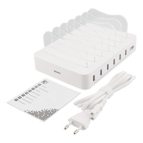 Deltaco Lader 50W 6xUSB-A Hvit