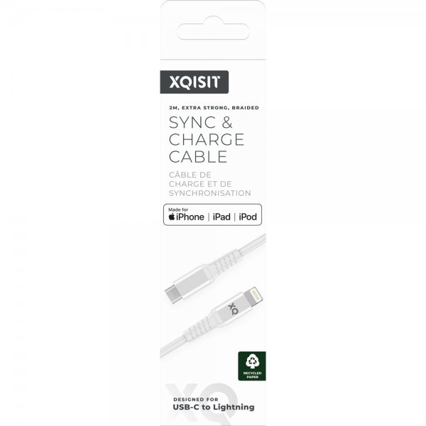 Xqisit Lightning till USB-C Kabler Flätad Extra Stark 2 m Hvit