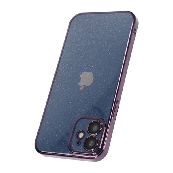 iPhone 12 Deksel Glitter Transparent Støtsikker Lilla