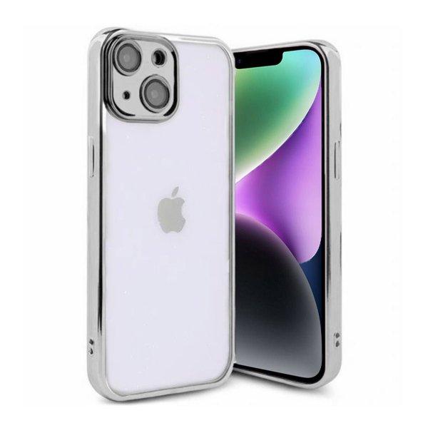 iPhone 14 Deksel Glitter Transparent Støtsikker Sølv