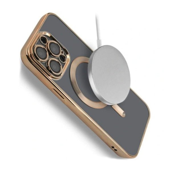 iPhone 15 Pro Max Deksel Glitter Transparent MagSafe Gull