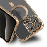 iPhone 15 Pro Max Deksel Glitter Transparent MagSafe Gull