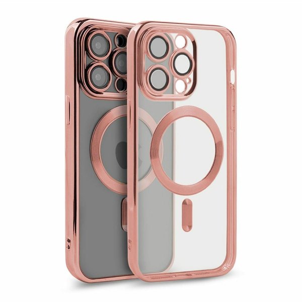 iPhone 15 Pro Deksel Glitter Transparent MagSafe Rosa