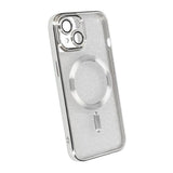 iPhone 15 Deksel Glitter Transparent MagSafe Sølv
