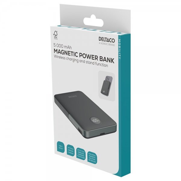 Deltaco MagSafe Powerbank med Stativ 5000 mAh 20W Svart