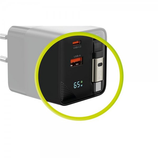 Mobile Origin Lader Display GaN 65W Innebygd USB-C Kabel