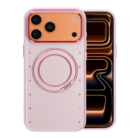iPhone 17 Pro Max/iPhone 18 Pro Max Deksel med MagSafe-stativ og strass Rosa