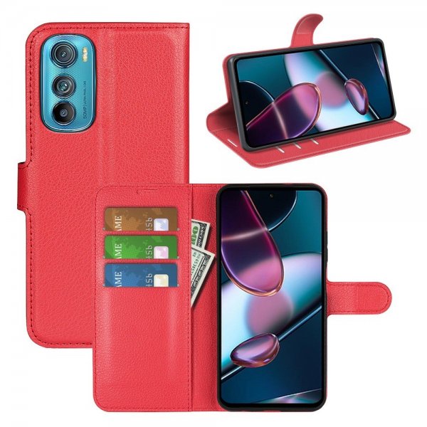 Motorola Edge 30 Etui Litchi Rød