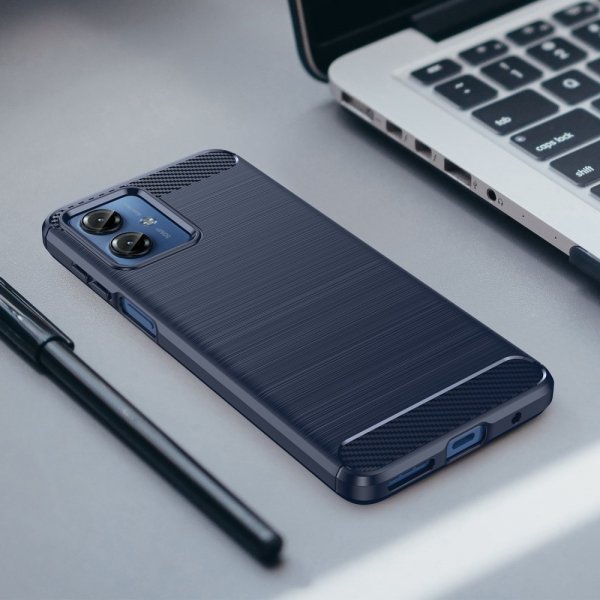 Motorola Moto G14 Deksel Børstet Karbonfibertekstur Blå
