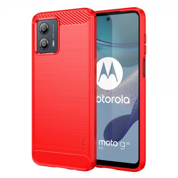 Mofi Motorola Moto G53 5G Deksel Børstet Karbonfibertekstur Rød