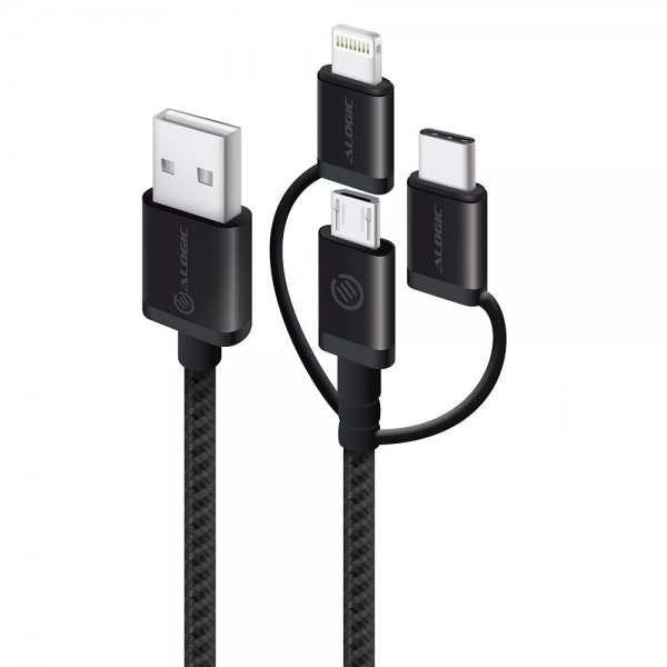 ALOGIC 3-i-1 Kabel Micro USB/Lightning/USB-C 30cm Svart