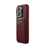 Mujjo iPhone 15 Pro Deksel Full Leather Wallet Case MagSafe Burgundy