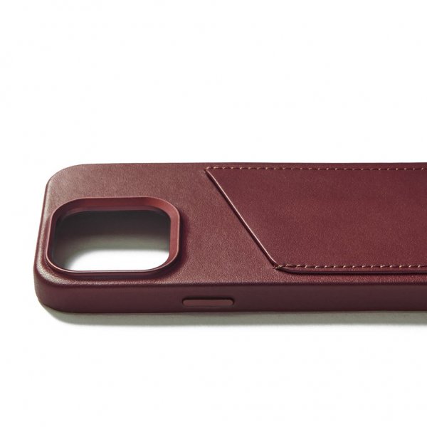 Mujjo iPhone 15 Pro Deksel Full Leather Wallet Case MagSafe Burgundy
