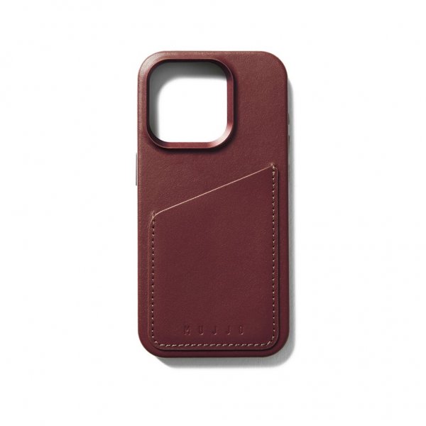Mujjo iPhone 15 Pro Deksel Full Leather Wallet Case MagSafe Burgundy