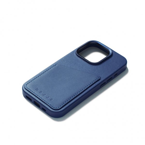 Mujjo iPhone 15 Pro Deksel Full Leather Wallet Case MagSafe Monaco Blue