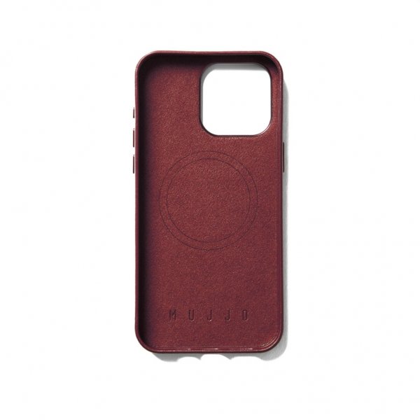 Mujjo iPhone 15 Pro Max Deksel Full Leather Wallet Case MagSafe Burgundy