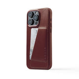 Mujjo iPhone 15 Pro Max Deksel Full Leather Wallet Case MagSafe Burgundy