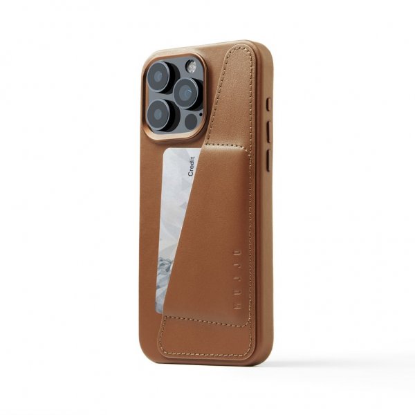 Mujjo iPhone 15 Pro Max Deksel Full Leather Wallet Case MagSafe Dark Tan