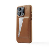 Mujjo iPhone 15 Pro Max Deksel Full Leather Wallet Case MagSafe Dark Tan