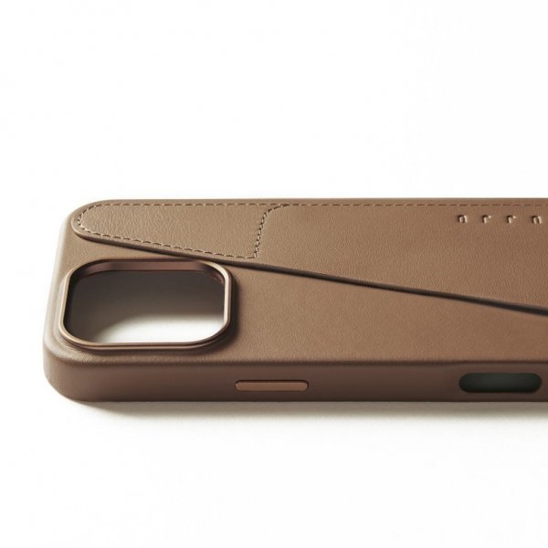 Mujjo iPhone 16 Pro Max Deksel Full Leather Wallet Case Dark Tan