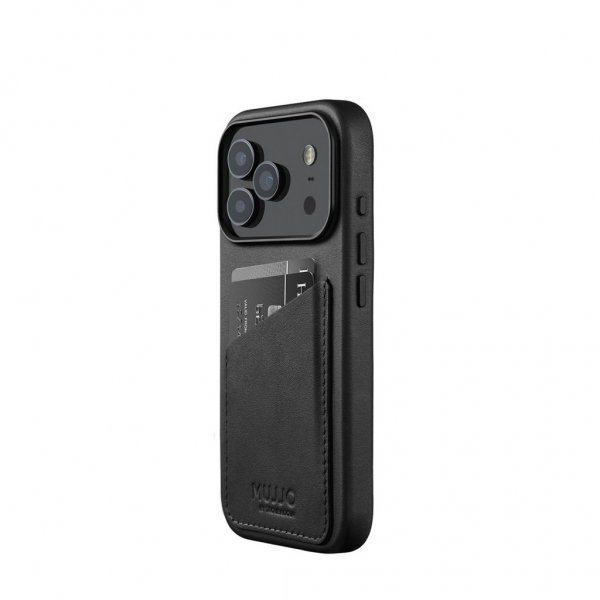 Mujjo iPhone 17 Pro Deksel Full Leather Wallet Case MagSafe Svart