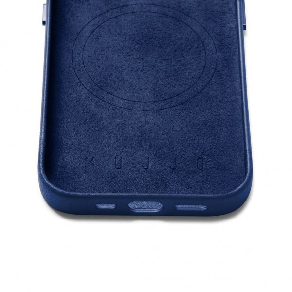 Mujjo iPhone 14 Pro Deksel Full Leather Case MagSafe Monaco Blue