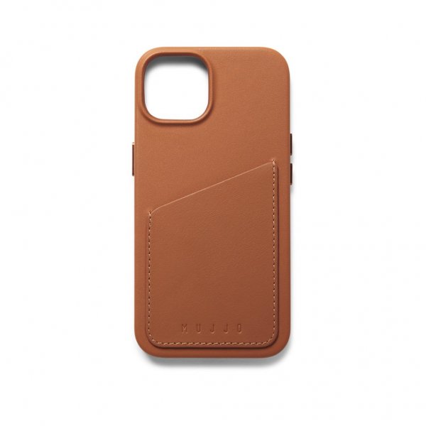 Mujjo iPhone 14 Deksel Full Leather Wallet Case Tan