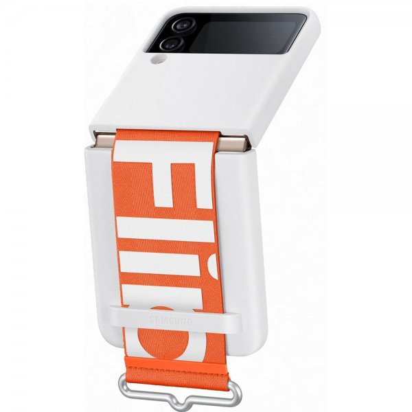 Samsung Original Galaxy Z Flip 4 Deksel Silicone Cover with Strap Hvit