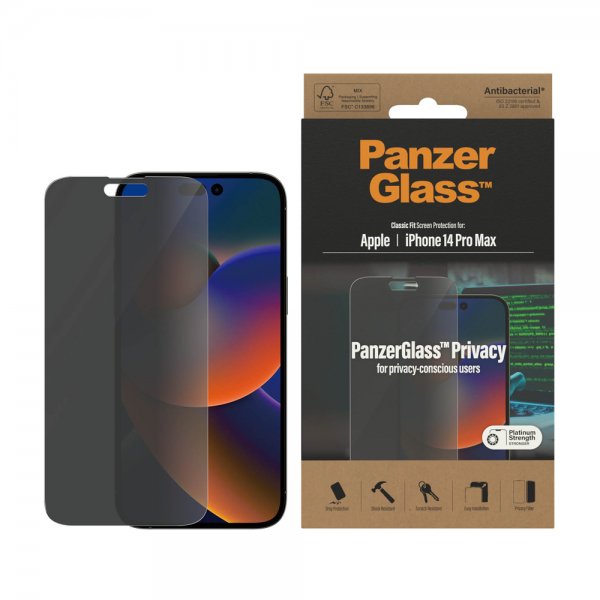 PanzerGlass iPhone 14 Pro Max Skjermbeskytter Classic Fit Privacy
